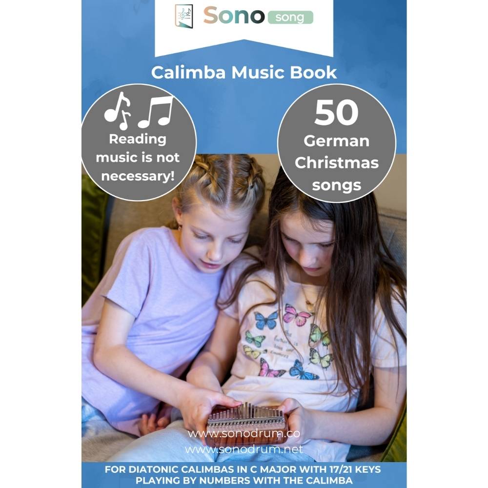 Kalimba songbook featuring 50 German Christmas songs, ideal for diatonic kalimbas in C major, suitable for music beginners.